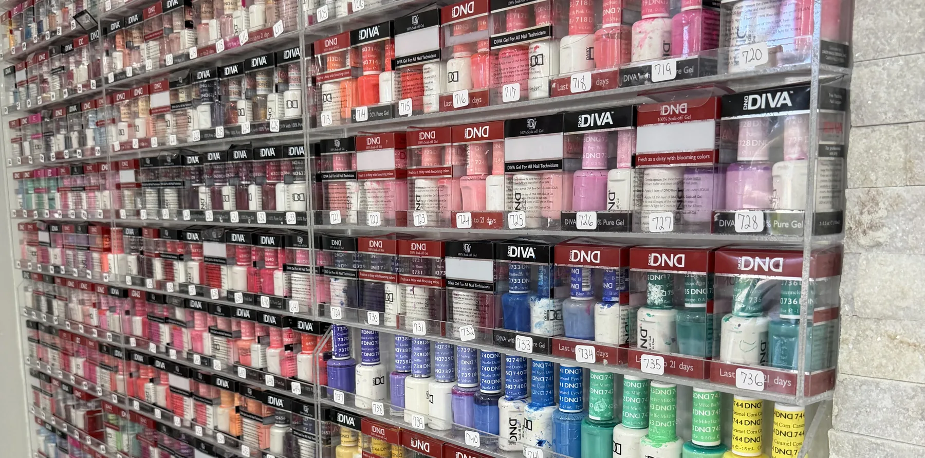 Gel polish color wall at Blue Sky Nails and Spa